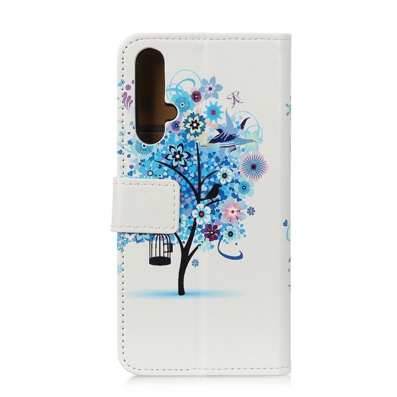 Flip Cover Læder Honor 20 Grøn Blomstrende Træ Original