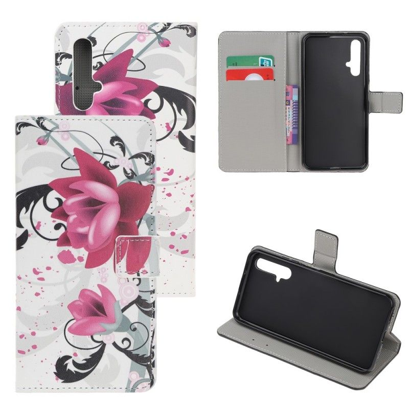 Flip Cover Læder Honor 20 Magenta Tropiske Blomster