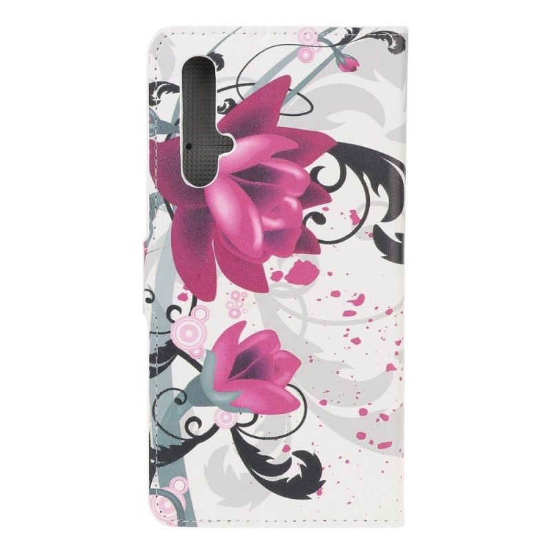 Flip Cover Læder Honor 20 Magenta Tropiske Blomster
