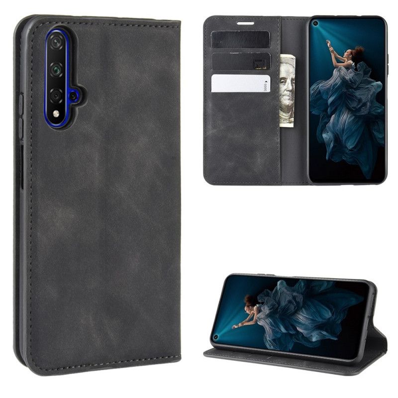 Læder Cover Honor 20 Sort Elegant Lædereffekt