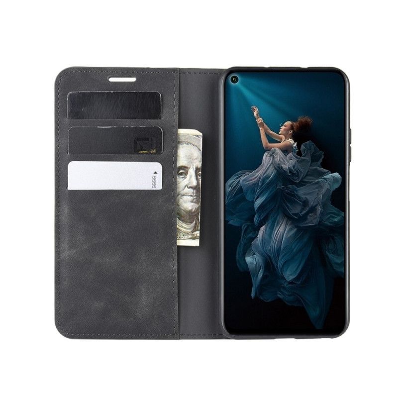 Læder Cover Honor 20 Sort Elegant Lædereffekt