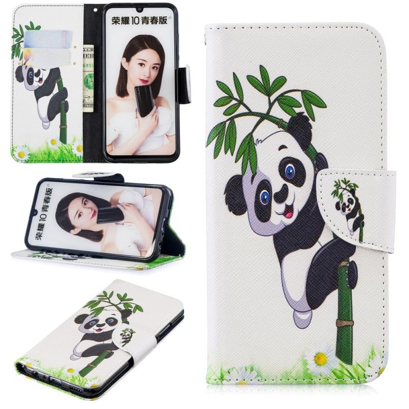 Flip Cover Læder Honor 10 Lite Panda På Bambus