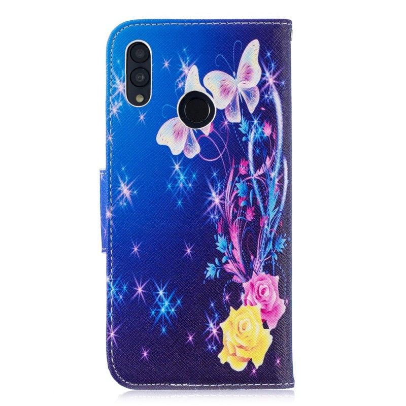 Flip Cover Læder Honor 10 Lite Pink Sommerfugle Om Natten Beskyttelse
