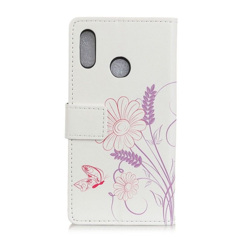 Flip Cover Læder Honor 10 Lite Tegning Af Sommerfugle Og Blomster Beskyttelse