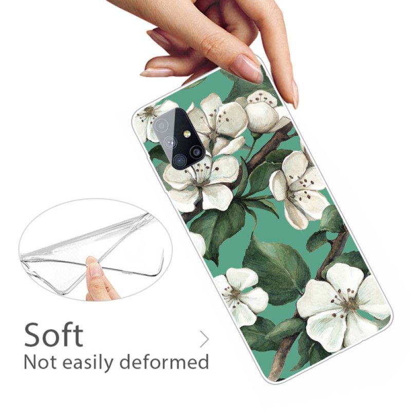 Cover Samsung Galaxy M51 Malede Hvide Blomster