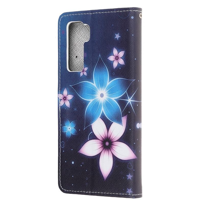Flip Cover Huawei P40 Lite 5G Mobilcover Måneblomster Med Rem