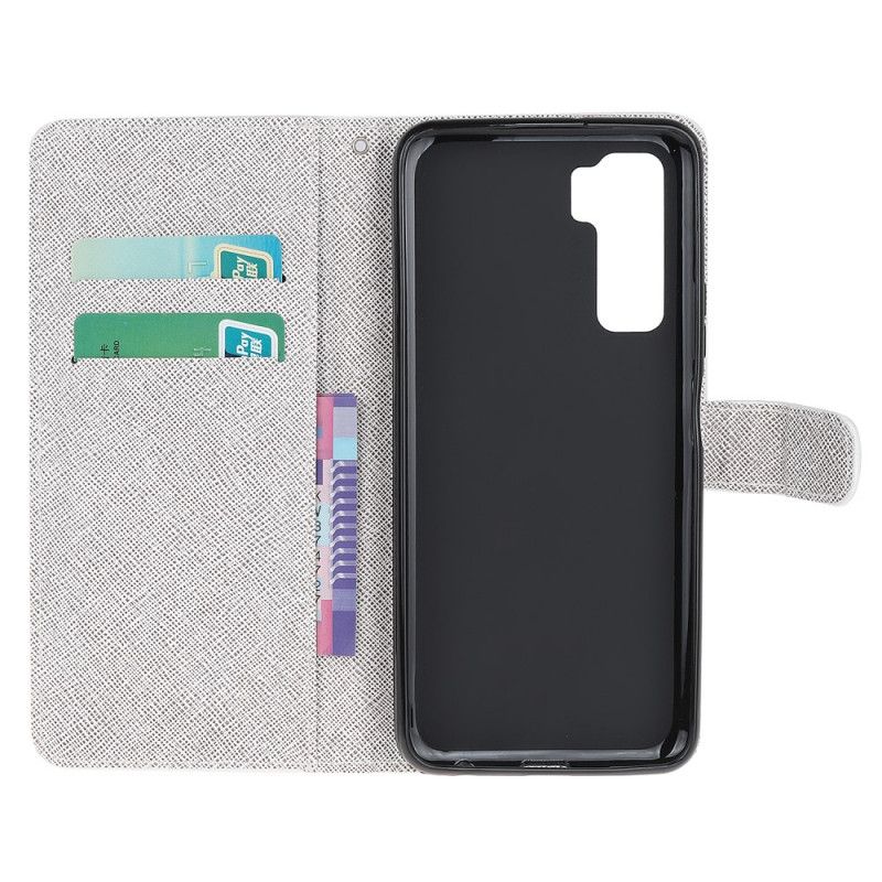 Flip Cover Huawei P40 Lite 5G Mobilcover Måneblomster Med Rem