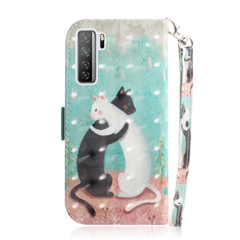Flip Cover Læder Huawei P40 Lite 5G Kattevenner Med Rem Original