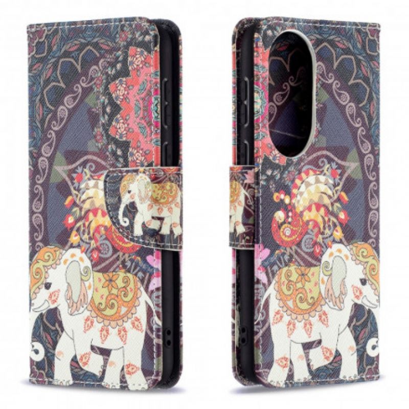 Læder Cover Huawei P50 Tribal Elephant
