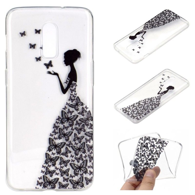 Cover OnePlus 7 Gennemsigtig Kjole Med Sommerfugle Original