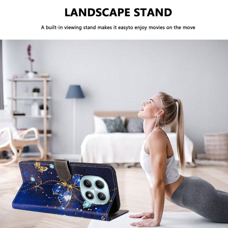 Flip Cover Xiaomi Redmi Note 15 5g Blå Sommerfugl