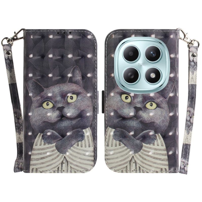 Flip Cover Xiaomi Redmi Note 15 5g Grå Kat Med Snor