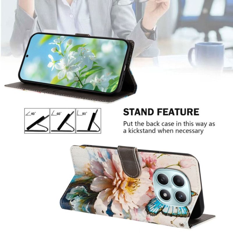 Flip Cover Xiaomi Redmi Note 15 5g Sommerfugl Og Blomster