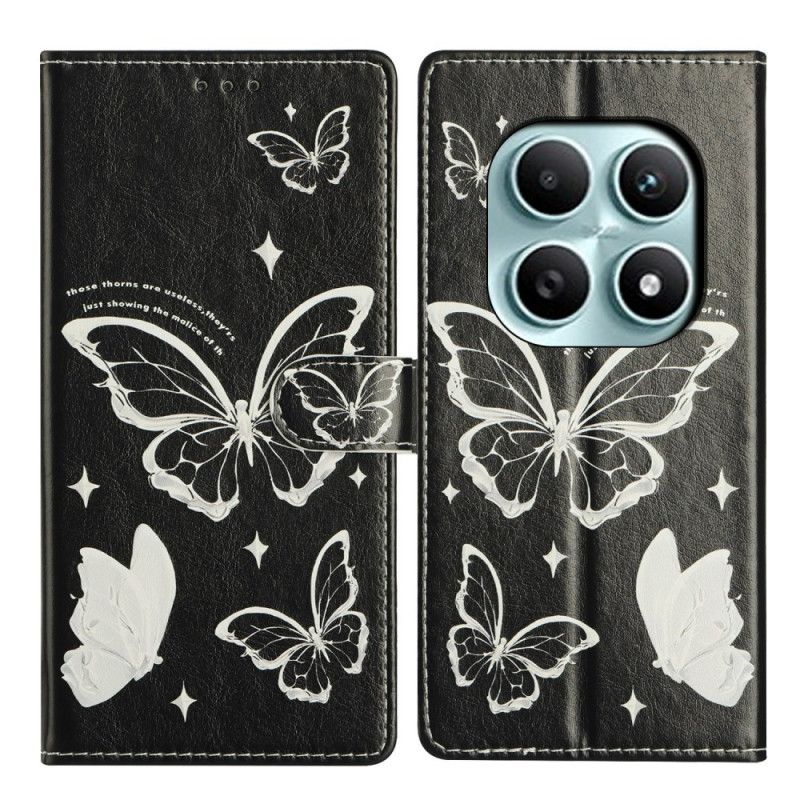 Flip Cover Xiaomi Redmi Note 15 5g Sorte Og Hvide Sommerfugle