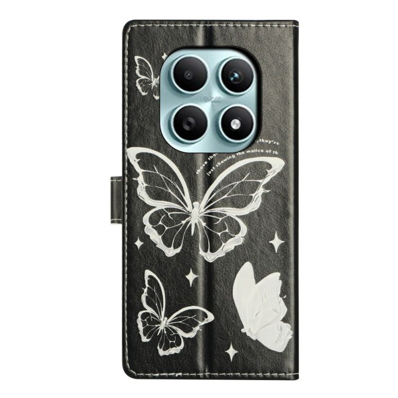 Flip Cover Xiaomi Redmi Note 15 5g Sorte Og Hvide Sommerfugle