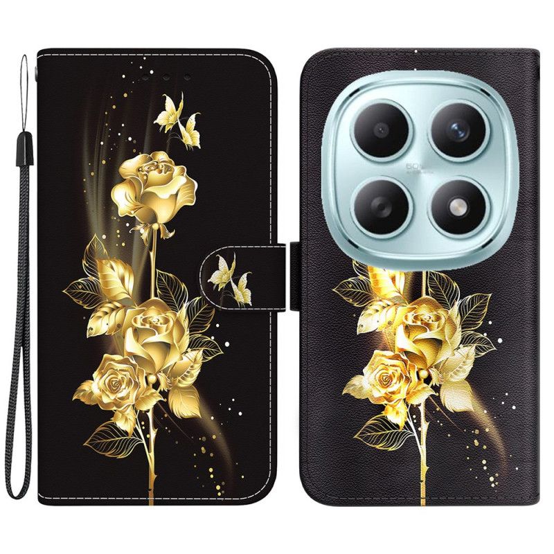 Læder Cover Xiaomi Redmi Note 15 5g Guldsommerfugle Og Lyserød