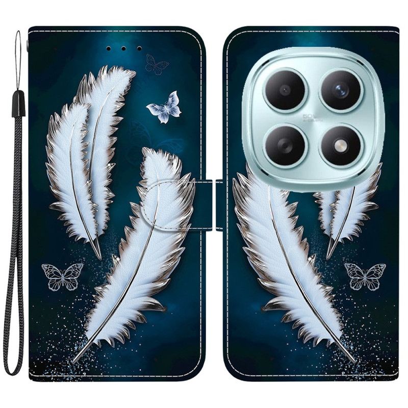 Læder Cover Xiaomi Redmi Note 15 5g Hvide Fjer