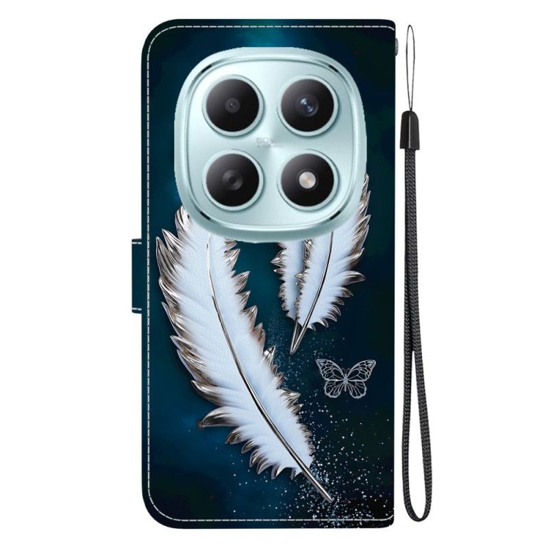 Læder Cover Xiaomi Redmi Note 15 5g Hvide Fjer