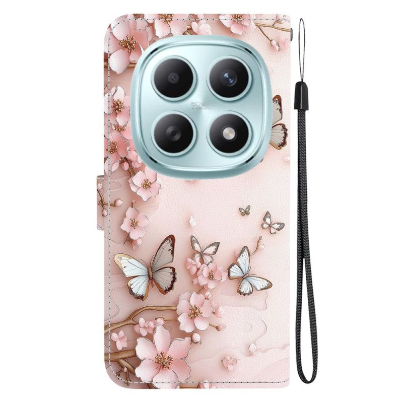 Læder Cover Xiaomi Redmi Note 15 5g Lyserøde Sommerfugle