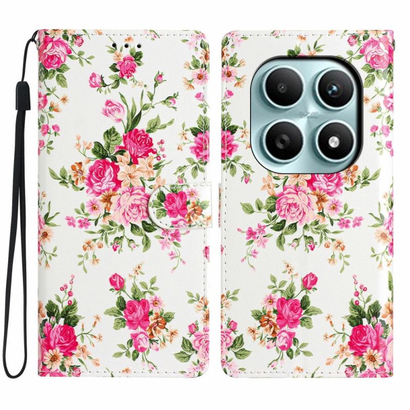 Læder Cover Xiaomi Redmi Note 15 5g Røde Blomster