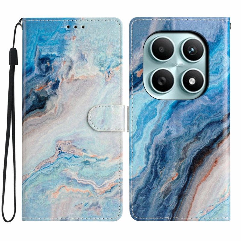 Læder Cover Xiaomi Redmi Note 15 5g Telefon Etui Blå Marmor
