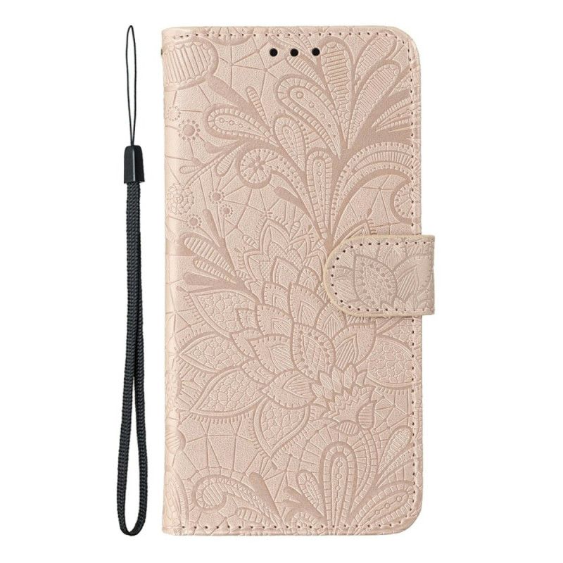 Læder Cover Xiaomi Redmi Note 15 5g Telefon Etui Blomstermønster Med Blonder