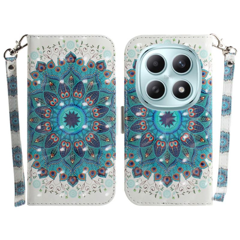 Læder Cover Xiaomi Redmi Note 15 5g Telefon Etui Grøn Mandala Med Snor