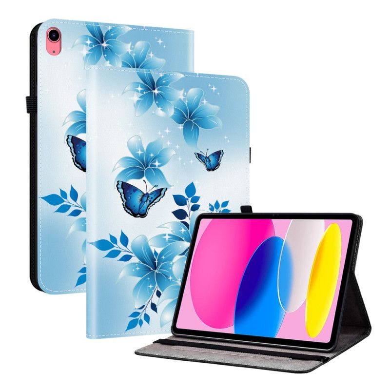 Etui iPad (2025) Blå Sommerfugle Og Blomster