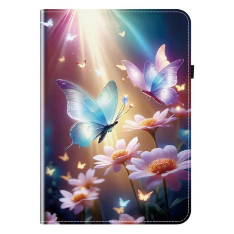Læder Cover Xiaomi Pad 7 / 7 Pro Telefon Etui Lysende Sommerfugle