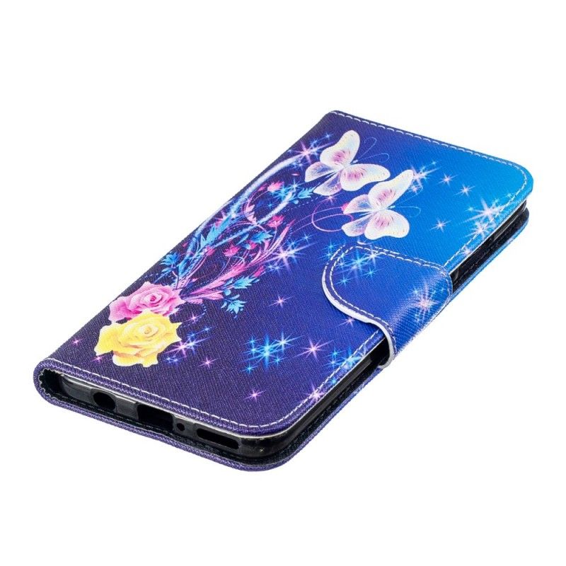 Flip Cover Huawei P30 Lite Magenta Mobilcover Sommerfugle Om Natten