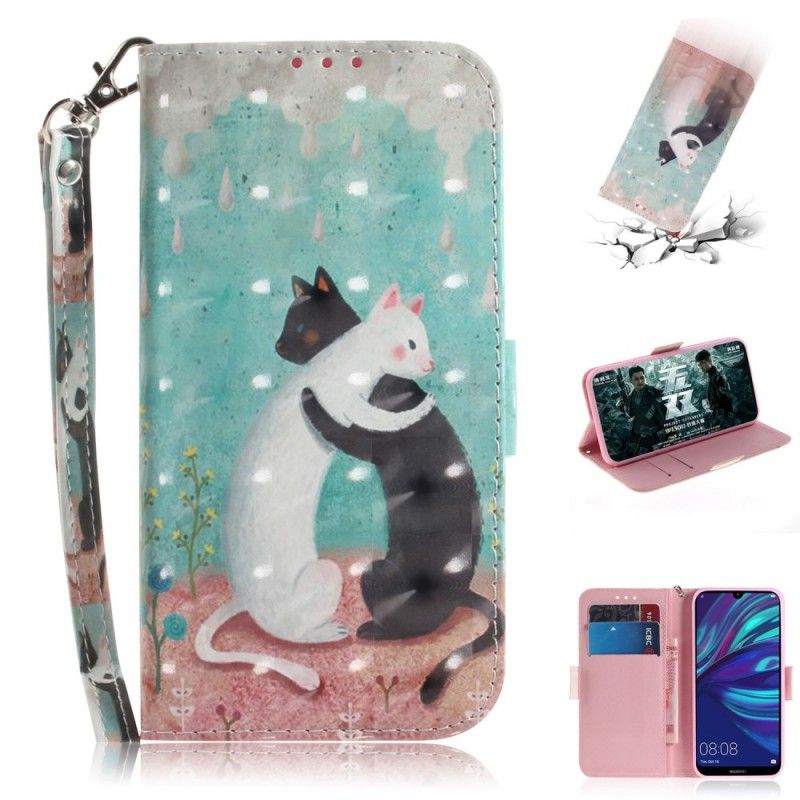 Flip Cover Læder for Huawei P30 Lite Kattevenner Med Rem