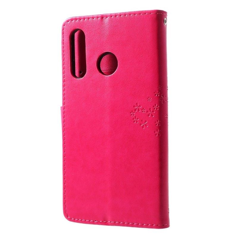Flip Cover Læder Huawei P30 Lite Sort Træ Og Ugler Med Rem