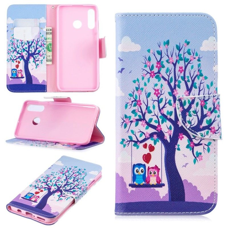 Flip Cover Læder Huawei P30 Lite Ugler På Gyngen Original