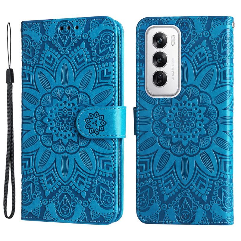 Læder Cover Oppo Reno 12 5g Telefon Etui Solsikkemønster Og Rem