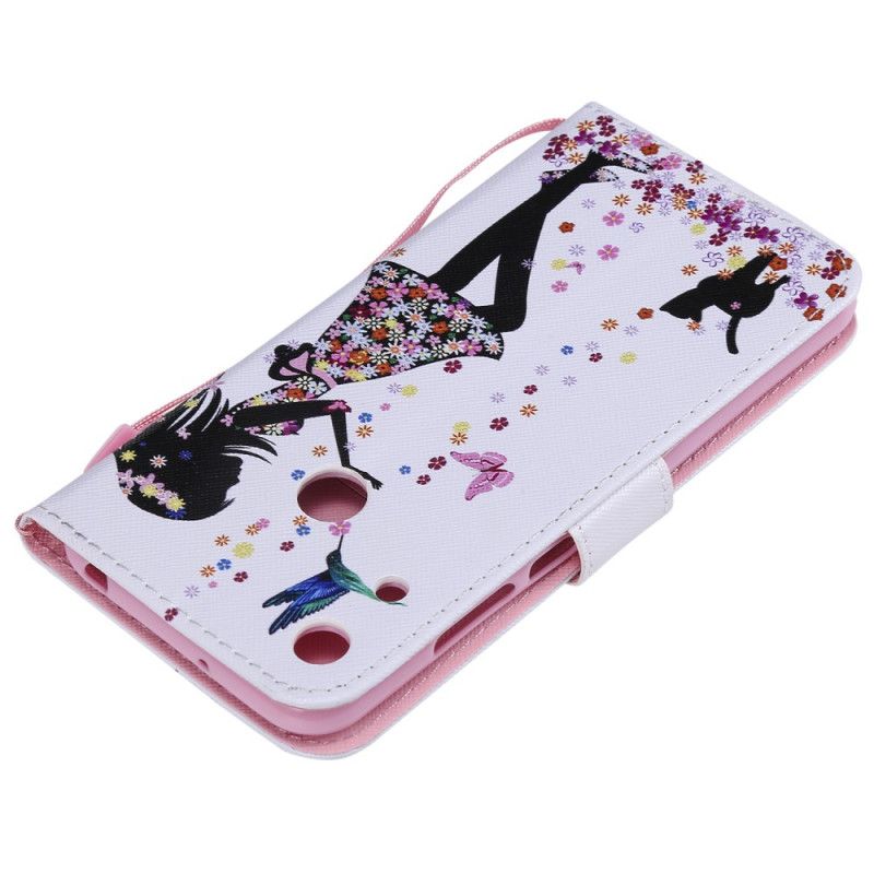 Flip Cover Læder Honor 8A Kjole Med Blomster Og Fugle Original