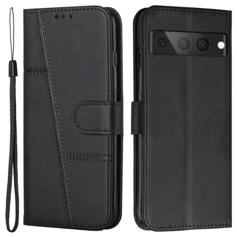 Flip Cover Google Pixel 7 Pro Geometrisk Læderstil Med Rem