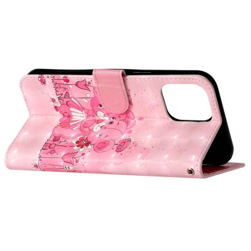 Flip Cover iPhone 15 Pro Med Snor 3d Bamser Med Rem