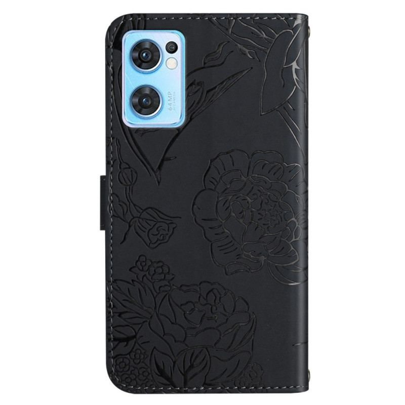 Flip Cover Oppo Find X5 Lite Med Snor Strap Butterflies Print
