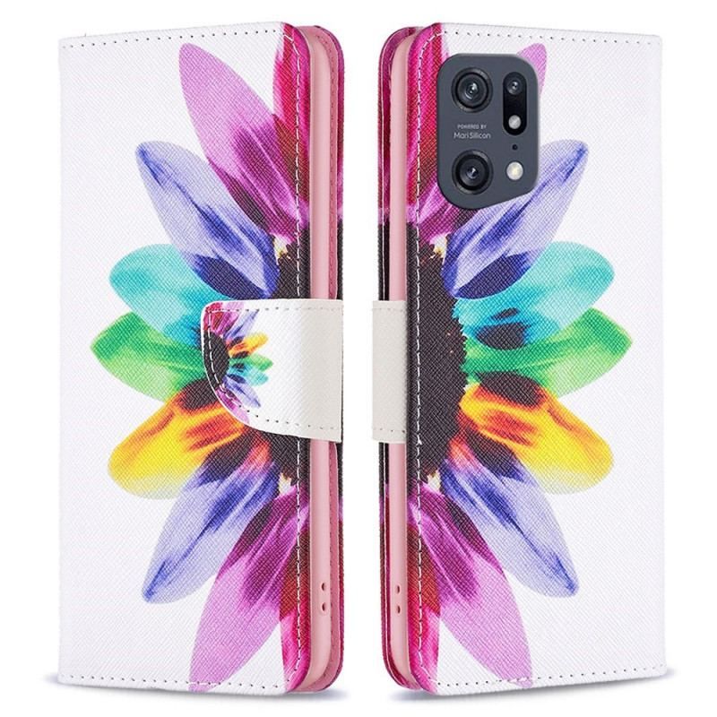 Flip Cover Oppo Find X5 Pro Akvarel Blomst