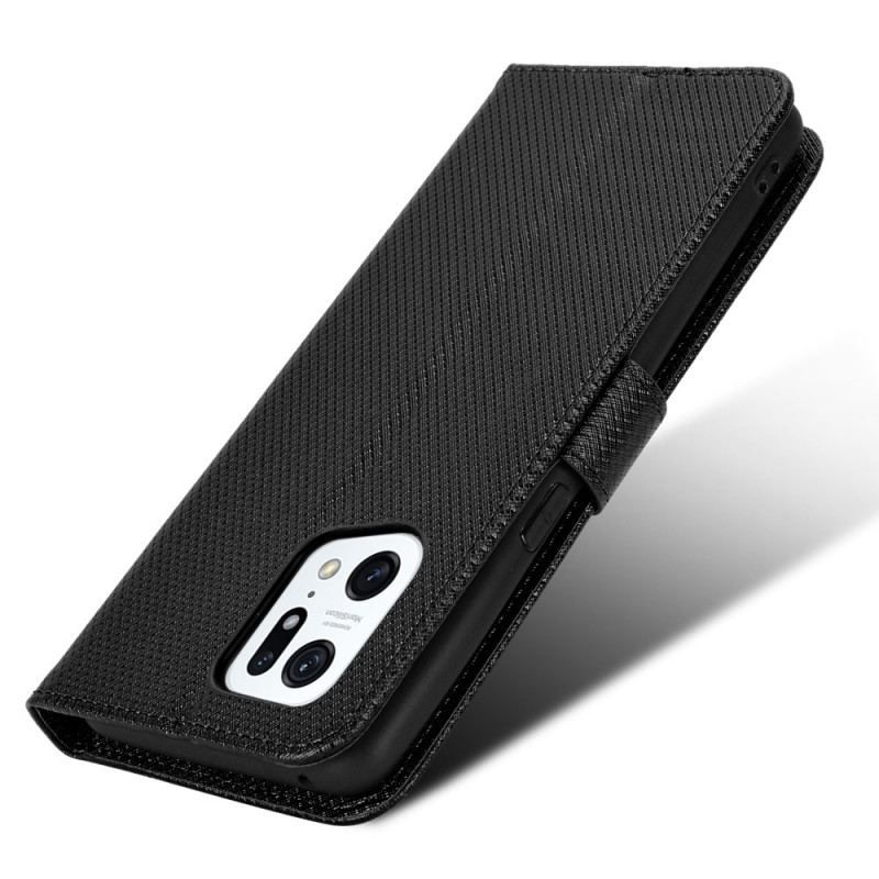Flip Cover Oppo Find X5 Pro Med Snor Stilfuldt Strappy Imiteret Læder