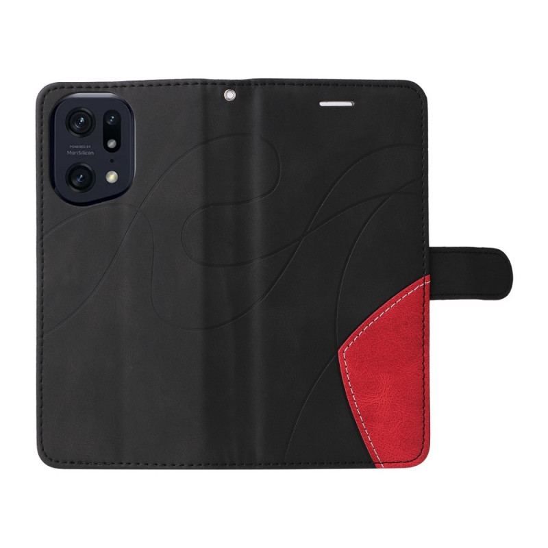 Flip Cover Oppo Find X5 Pro Med Snor Tofarvet Rem