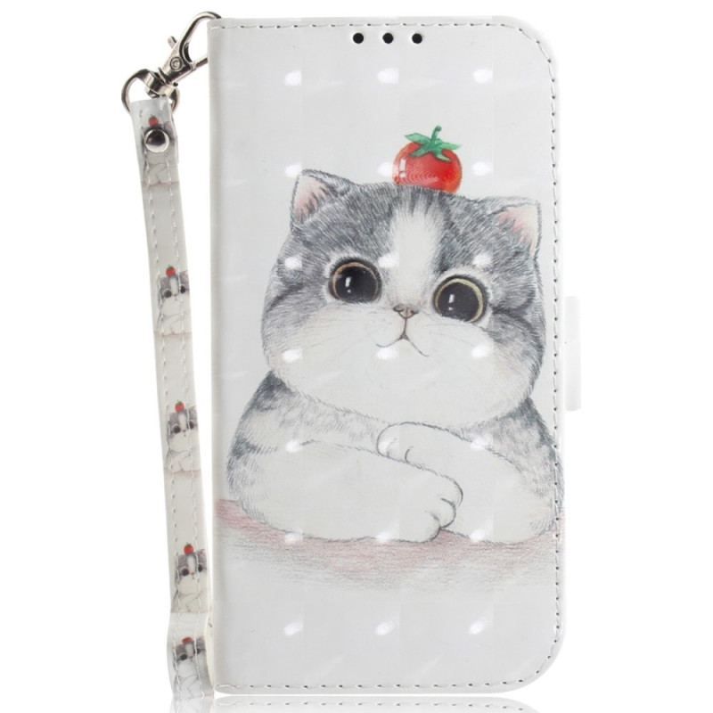 Flip Cover Oppo Reno 7 Med Snor Tomat På Katten Med En Rem