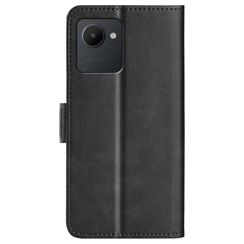 Flip Cover Realme C30 Tekstureret Dobbeltlås I Imiteret Læder