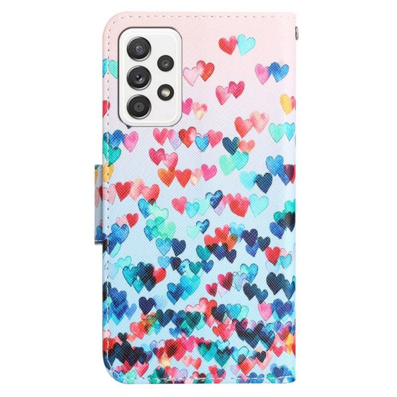 Flip Cover Samsung Galaxy A53 5G Med Snor Strappy Hearts Rain