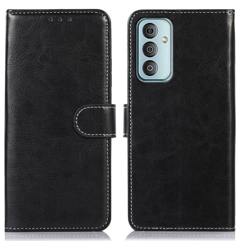 Flip Cover Samsung Galaxy M13 Læderstil Og Sømme