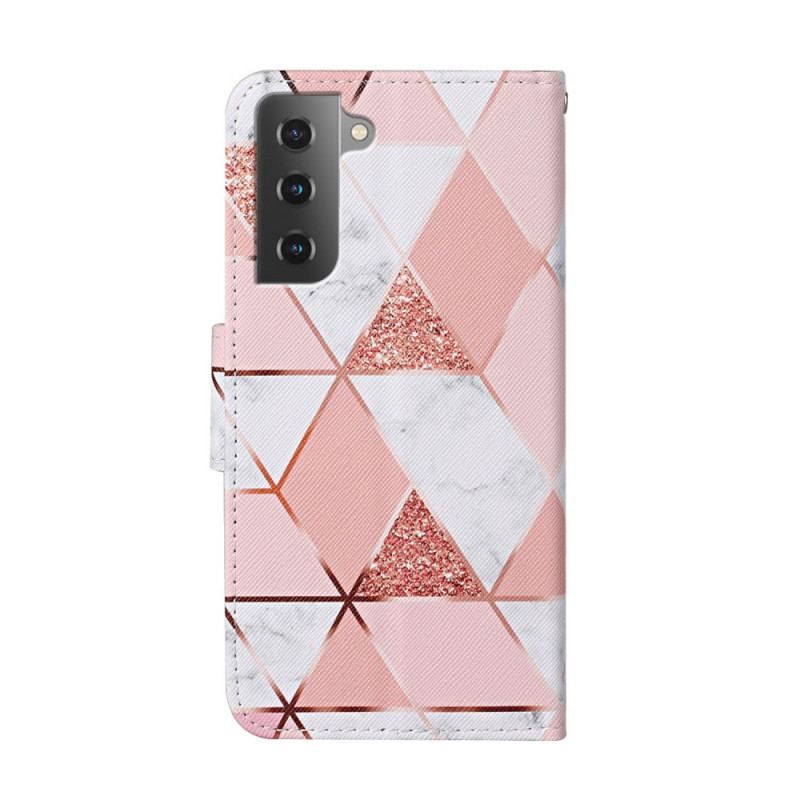 Flip Cover Samsung Galaxy S22 Plus 5G Marmor Og Pailletter Med Rem