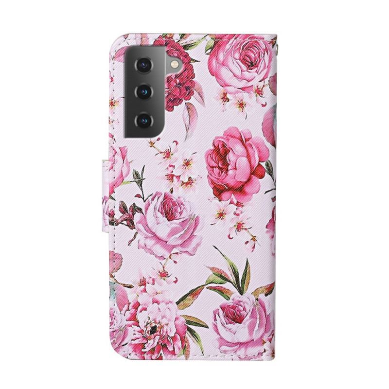 Flip Cover Samsung Galaxy S22 Plus 5G Mesterlige Blomster Med Rem