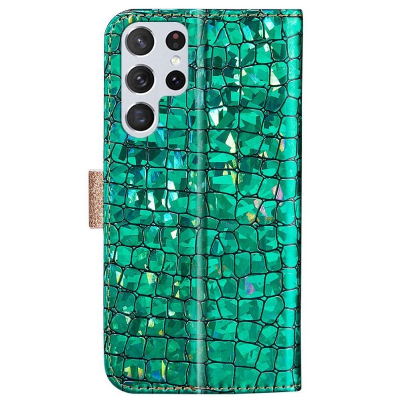 Flip Cover Samsung Galaxy S22 Ultra 5G Krokodille Diamanter