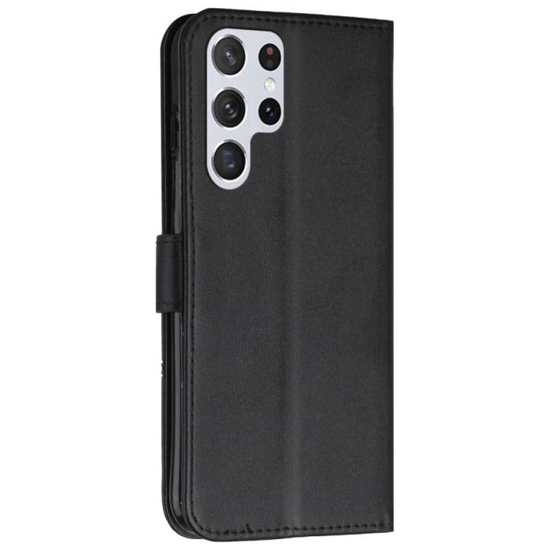 Flip Cover Samsung Galaxy S22 Ultra 5G Med Snor Strappy Geometrisk Læderstil