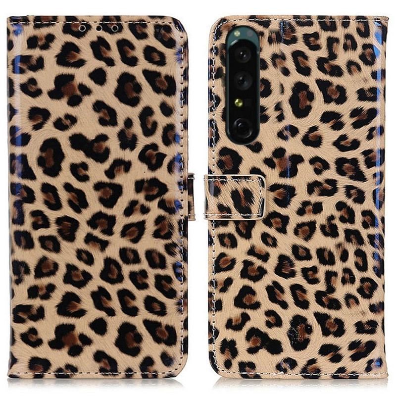 Flip Cover Sony Xperia 1 IV Leopard Hud Effekt